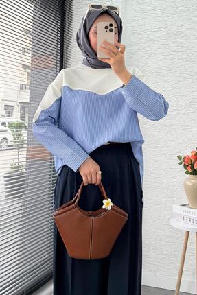 Gömlek Detaylı Kadın Sweat - Ekru Image 5