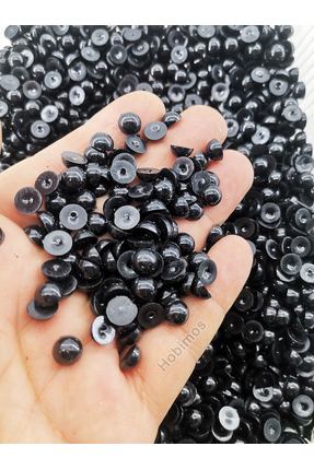 50 Adet 8 mm Siyah Yarım İnci Boncuk - 8mm Kesik Yapıştırılabilir Süsleme Boncuğu Image 1