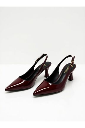 Kadın Sivri Burunlu Topuklu Ayakkabı - Bordo-Parlak Rugan Image 3
