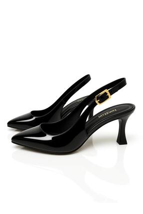 Kadın Sivri Burunlu Topuklu Ayakkabı - Siyah-Parlak Rugan Image 4