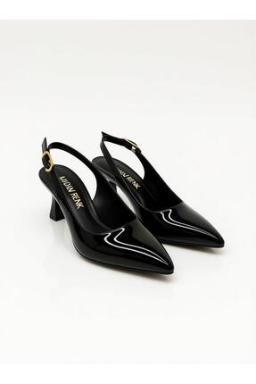Kadın Sivri Burunlu Topuklu Ayakkabı - Siyah-Parlak Rugan Image 1