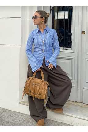 KADIN ÇİZGİLİ BELDEN OTURTMALI İSPANYOL KOL DÜĞMELİ Image 3