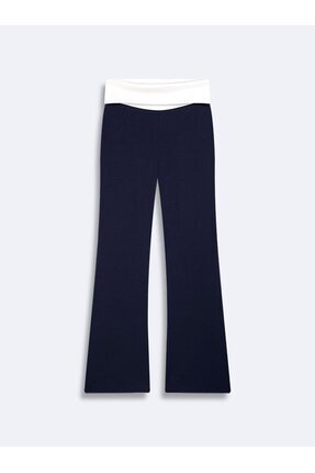 Yüksek Bel Flare Lacivert Pantolon Image 2