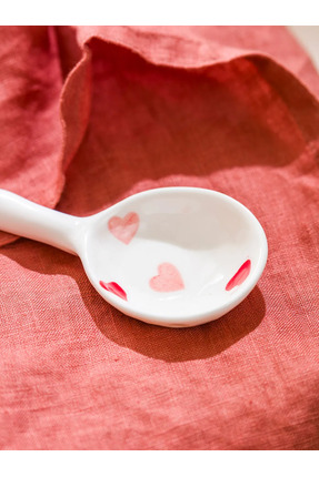 LCW HOME Sevgililer Günü Beyaz Kalp Desenli Seramik Kaşık Seti 4'lü Image 2