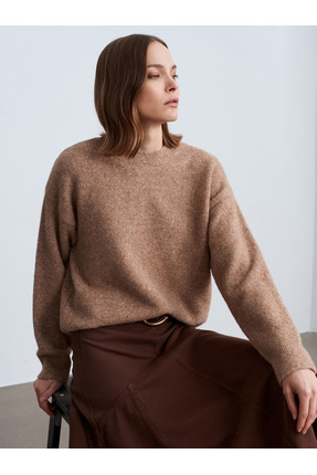 10640 Bisiklet Yaka Yumuşak Dokulu Kazak-K.Bej Mel. Image 3