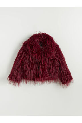 Bordo Kız Çocuk Kürk Mont Image 0