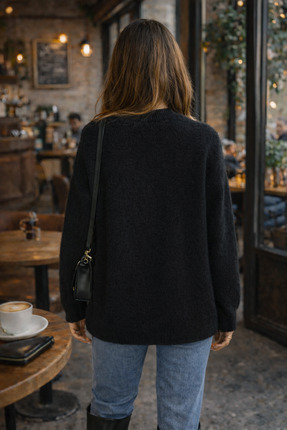 Kadın Bisiklet Yaka Çiçek Desenli Şardonlu Oversize Triko Kazak Image 2