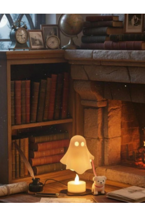 Sevimli Hayalet Köpek Yürüyüşü Pilli LED Gece Lambası – Dekoratif Kitaplık Aksesuarı Image 1