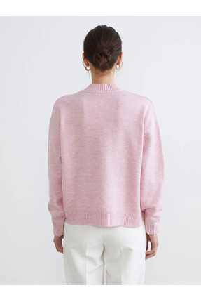 LCW Comfort Pembe Dik Yaka Boncuk Işlemeli Kadın Triko Kazak Image 1