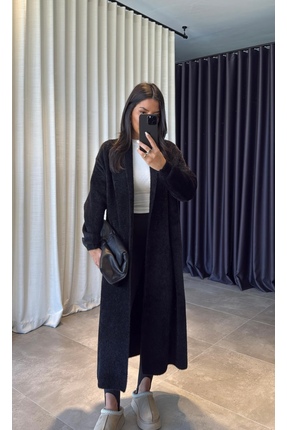 Sakallı ip örme triko maxi tam boy uzun kışlık hırka Image 1