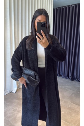 Sakallı ip örme triko maxi tam boy uzun kışlık hırka Image 3