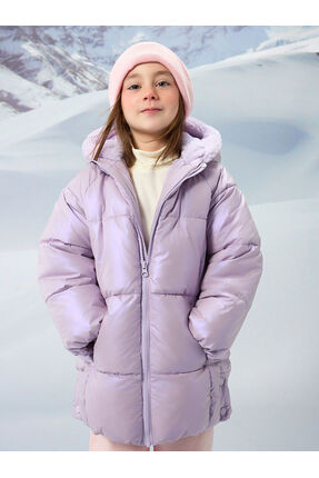 Kapüşonlu Kız Çocuk Şişme Mont Image 0