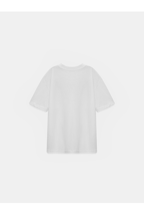 30312 %100 Pamuk Dekoratif Dikişli Bisiklet Yaka T-shirt-Beyaz Image 5