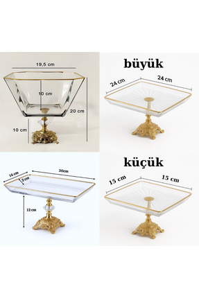 Gold Detaylı Metal Ayaklı 4'lü Cam Sunum Seti Image 5