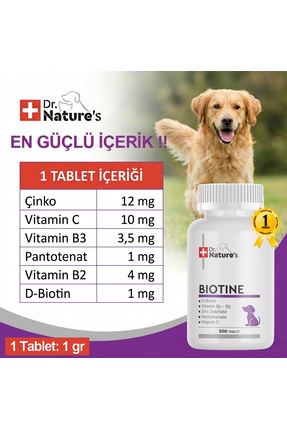 Köpekler İçin Biotin – Deri ve Tüy Sağlığı Vitamini, Tüy Dökülmesine Karşı Destek ( 300 Tablet) Image 3