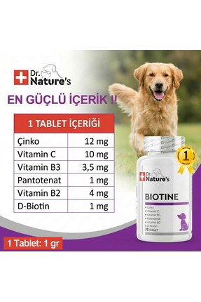 Köpekler İçin Biotin – Deri ve Tüy Sağlığı Vitamini, Tüy Dökülmesine Karşı Destek (75 Tablet) Image 3