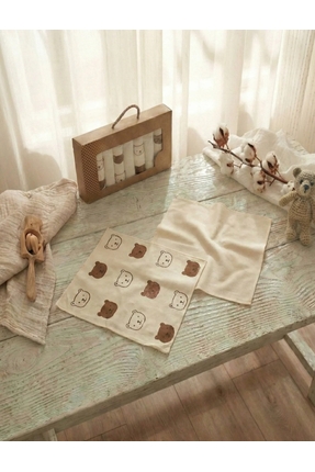 %100 Pamuk Bebek Müslin Seti – 1 Büyük Müslin + 7’li Bebek Mendili – Nefes Alan Yumuşak Doku Image 1