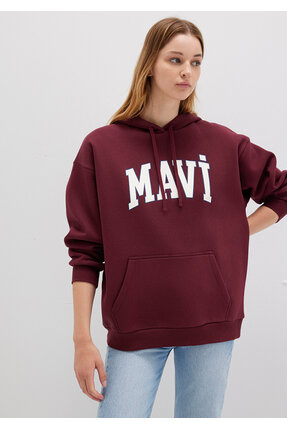Logo Baskılı Kapüşonlu Bordo Sweatshirt 1600361-85493 Image 1