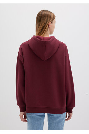 Logo Baskılı Kapüşonlu Bordo Sweatshirt 1600361-85493 Image 4