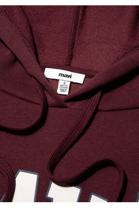Logo Baskılı Kapüşonlu Bordo Sweatshirt 1600361-85493 Image 7