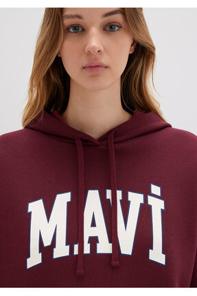 Logo Baskılı Kapüşonlu Bordo Sweatshirt 1600361-85493 Image 5