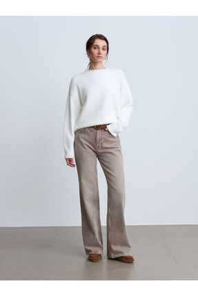 10640 Bisiklet Yaka Yumuşak Dokulu Triko Kazak-Ekru Image 1