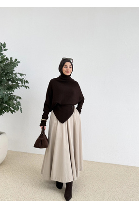 BOĞAZLI ASİMETERİK KAZAK kahve Image 2