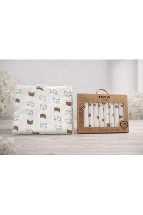 %100 Pamuk Bebek Müslin Seti – 1 Büyük Müslin + 7’li Bebek Mendili – Nefes Alan Yumuşak Doku Image 2