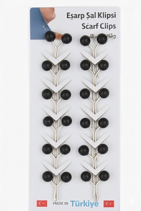 12 adet Şal Eşarp Klipsi-Boncuklu Şal Klipsi – Kaymaz Tutucu Image 0