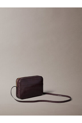 Kadın Kroko Desenli Metal Amblemli Kamera Çanta - Bordo Image 1