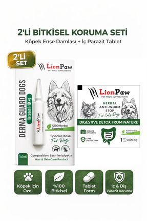 2'li Set Köpek 1-10 Kg İç Dış Anti Parazit Bitkisel 1 Ense Damla Ve 1 Tablet Seti Image 0