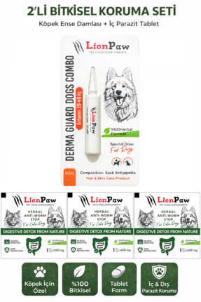 2'li Set Köpek 20-40 Kg İç Dış Anti Parazit Bitkisel 1 Ense Damla Ve 3 Tablet Seti Image 0