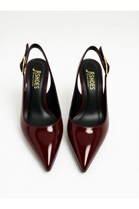 Kadın Sivri Burunlu Topuklu Ayakkabı - Bordo-Parlak Rugan Image 4
