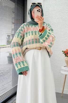 Pinterest Model Balon Kol Kısa Triko Kazak -Yeşil Image 4