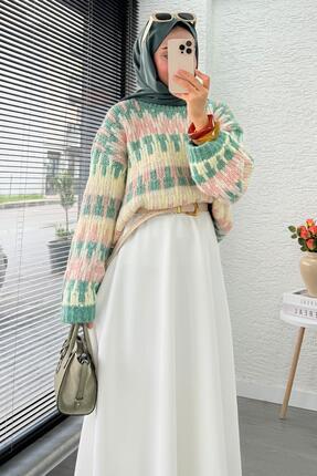 Pinterest Model Balon Kol Kısa Triko Kazak -Yeşil Image 0