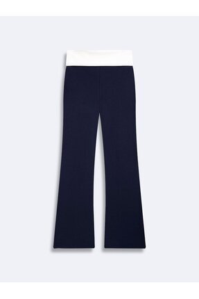 Yüksek Bel Flare Lacivert Pantolon Image 3
