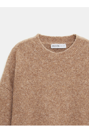 10640 Bisiklet Yaka Yumuşak Dokulu Kazak-K.Bej Mel. Image 7