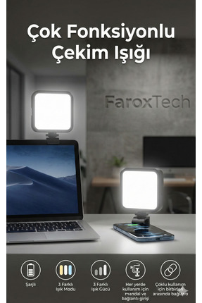Şarj Edilebilir & Taşınabilir Çok Fonksiyonlu Çekim Işığı - Telefon - Bilgisayar - Kamera Uyumlu ! Image 0