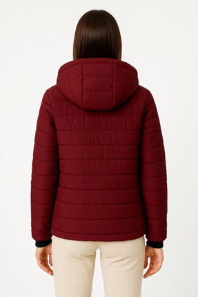 KADIN ŞİŞME KAPÜŞONLU FERMUARLI MONT SU İTİCİ KAPİTONE ASTARLI KUMAŞ CEPLİ KIŞLIK RAHAT Image 1
