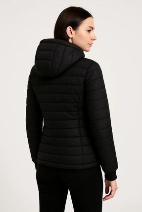 KADIN ŞİŞME KAPÜŞONLU FERMUARLI MONT SU İTİCİ KAPİTONE ASTARLI KUMAŞ CEPLİ KIŞLIK RAHAT Image 1