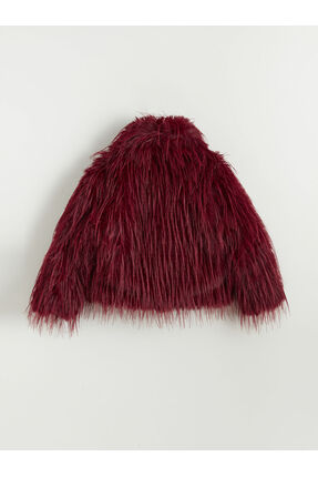 Bordo Kız Çocuk Kürk Mont Image 2