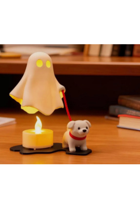 Sevimli Hayalet Köpek Yürüyüşü Pilli LED Gece Lambası – Dekoratif Kitaplık Aksesuarı Image 3