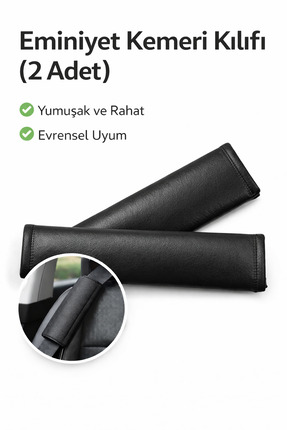 Suni Deri Emniyet Kemeri Kılıfı (2 Adet) – Yumuşak, Evrensel Uyum, Siyah Image 0