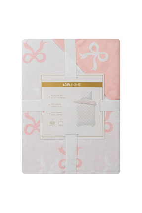 Pembe Desenli Pamuklu Tek Kişilik Nevresim Seti Image 2