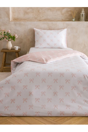 Pembe Desenli Pamuklu Tek Kişilik Nevresim Seti Image 0