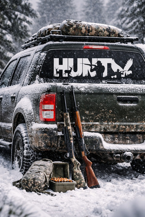 HUNT Avcı Sticker | Arazi Aracı & Pickup İçin | 40×10 cm Folyo Kesim - Offroad Dağcı Çıkartması Image 0