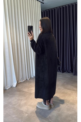 Sakallı ip örme triko maxi tam boy uzun kışlık hırka Image 4