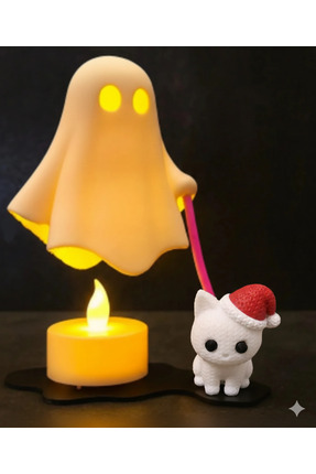 Sevimli Hayalet Kedi Yürüyüşü Pilli LED Gece Lambası Image 0