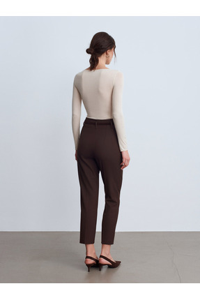 72239 Kemerli Yüksek Bel Pantolon-Kahve Image 2