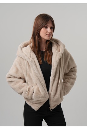 KADIN MONT Kapüşonlu Kadın Peluş Rabit Mont Image 0